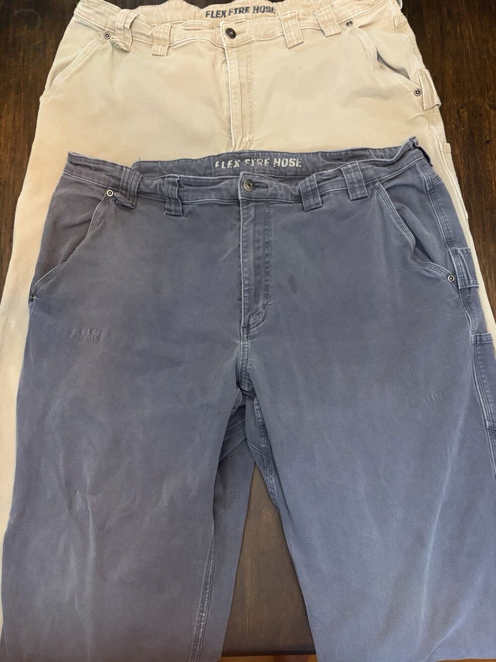 (2) Duluth Trading Co. Fire Hose Cargo Pants Sz 42x32 Navy Blue & Khaki